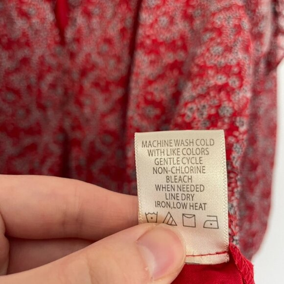 MAX STUDIO Georgette Elbow Sleeve Cold Shoulder Blouse Red White Floral Boho Top - Picture 13 of 16